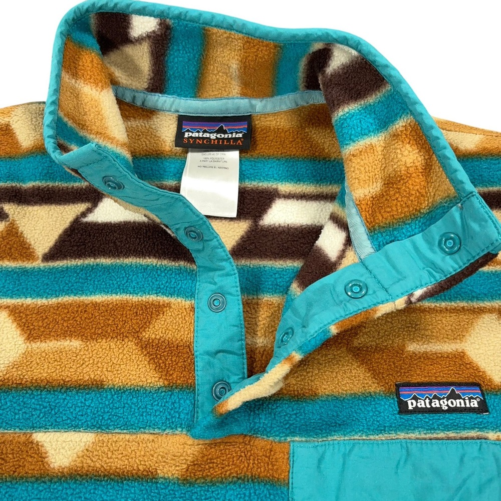 Patagonia Synchilla Snap-T Pullover Womens S Teal Brown Aztec Geometric Fleece - Picture 3 of 10
